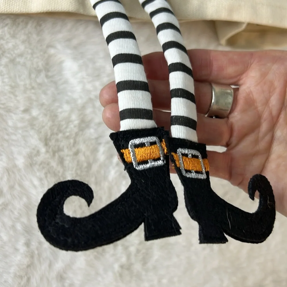 MUDPIE Lot 2 Halloween Pillow‎ Wraps Only Embroidered Canvas Pumpkin Witch Ghost